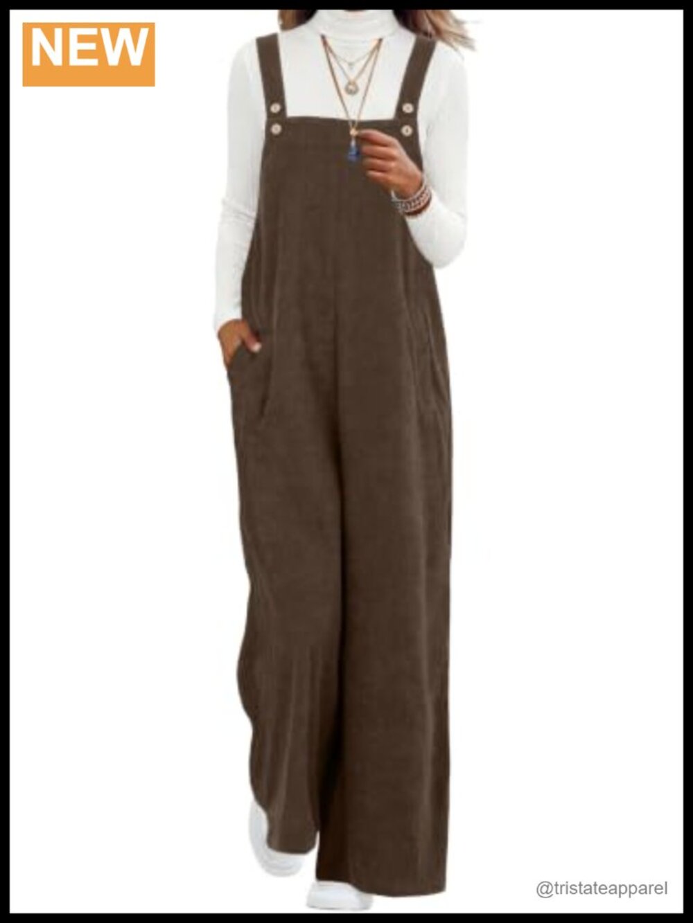 Corduroy Jumpsuit Wide Leg Romper Adjustable Button Side Pockets Women